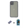MARSİLYAN™- iPhone 12 Pro Max Kılıf Ahenk Çizgi Serisi - Siyah 18D Cam Ekran Koruyucu + Metal Kamera Lens Koruma Cam - GD