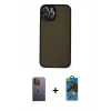 MARSİLYAN™- iPhone 12 Pro Max Kılıf Ahenk Çizgi Serisi - Siyah 18D Cam Ekran Koruyucu + Neon Fosforlu Kamera Lens - SI