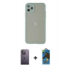 MARSİLYAN™- iPhone 12 Pro Max Kılıf Ahenk Çizgi Serisi - Siyah 18D Cam Ekran Koruyucu + Neon Fosforlu Kamera Lens - BZ