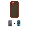 MARSİLYAN™- iPhone 12 Pro Max Kılıf Ahenk Çizgi Serisi - Siyah 18D Cam Ekran Koruyucu + Neon Fosforlu Kamera Lens - BZ
