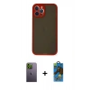 MARSİLYAN™- iPhone 12 Pro Max Kılıf Ahenk Çizgi Serisi - Siyah 18D Cam Ekran Koruyucu + Neon Fosforlu Kamera Lens - YL