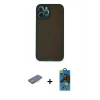 MARSİLYAN™- iPhone 12 Pro Max Kılıf Ahenk Çizgi Serisi - Siyah 18D Cam Ekran Koruyucu + Renkli Kamera Lens Koruma Cam - PE