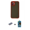MARSİLYAN™- iPhone 12 Pro Max Kılıf Ahenk Çizgi Serisi - Siyah 18D Cam Ekran Koruyucu + Renkli Kamera Lens Koruma Cam - PE