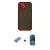 MARSİLYAN™- iPhone 12 Pro Max Kılıf Ahenk Çizgi Serisi - Siyah 18D Cam Ekran Koruyucu + Shine Kamera Lens Koruma Cam - PE