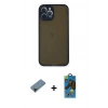 MARSİLYAN™- iPhone 12 Pro Max Kılıf Ahenk Çizgi Serisi - Siyah 18D Cam Ekran Koruyucu + Shine Kamera Lens Koruma Cam - SH