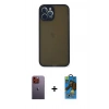 MARSİLYAN™- iPhone 12 Pro Max Kılıf Ahenk Çizgi Serisi - Siyah 18D Cam Ekran Koruyucu + Neon Fosforlu Kamera Lens - TU