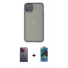 MARSİLYAN™- iPhone 12 Pro Max Kılıf Ahenk Çizgi Serisi - Siyah 18D Cam Ekran Koruyucu + Neon Fosforlu Kamera Lens - TU