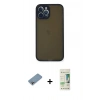MARSİLYAN™- iPhone 12 Pro Max Kılıf Ahenk Çizgi Serisi - Siyah 20D Premium Cam Ekran Koruyucu + Gökkuşağı Shine Kamera Lens Koruma Cam