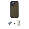 MARSİLYAN™- iPhone 12 Pro Max Kılıf Ahenk Çizgi Serisi - Siyah 20D Premium Cam Ekran Koruyucu + Kırmızı Metal Kamera Lens Koruma Cam