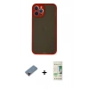 MARSİLYAN™- iPhone 12 Pro Max Kılıf Ahenk Çizgi Serisi - Siyah 20D Premium Cam Ekran Koruyucu + Kırmızı Metal Kamera Lens Koruma Cam