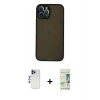 MARSİLYAN™- iPhone 12 Pro Max Kılıf Ahenk Çizgi Serisi - Siyah 20D Premium Cam Ekran Koruyucu + Lacivert Shine Kamera Lens