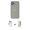 MARSİLYAN™- iPhone 12 Pro Max Kılıf Ahenk Çizgi Serisi - Siyah 20D Premium Cam Ekran Koruyucu + Lacivert Shine Kamera Lens