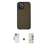 MARSİLYAN™- iPhone 12 Pro Max Kılıf Ahenk Çizgi Serisi - Siyah 20D Premium Cam Ekran Koruyucu + Lacivert Shine Kamera Lens
