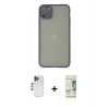 MARSİLYAN™- iPhone 12 Pro Max Kılıf Ahenk Çizgi Serisi - Siyah 20D Premium Cam Ekran Koruyucu + Lacivert Shine Kamera Lens