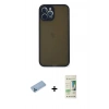 MARSİLYAN™- iPhone 12 Pro Max Kılıf Ahenk Çizgi Serisi - Siyah 20D Premium Cam Ekran Koruyucu + Shine Kamera Lens Koruma Cam - MI