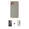 MARSİLYAN™- iPhone 12 Pro Max Kılıf Ahenk Çizgi Serisi - Siyah 20D Premium Cam Ekran Koruyucu + Neon Fosforlu Kamera Lens - SI