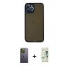 MARSİLYAN™- iPhone 12 Pro Max Kılıf Ahenk Çizgi Serisi - Siyah 20D Premium Cam Ekran Koruyucu + Neon Fosforlu Kamera Lens - YL
