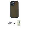 MARSİLYAN™- iPhone 12 Pro Max Kılıf Ahenk Çizgi Serisi - Siyah 20D Premium Cam Ekran Koruyucu + Pembe Renkli Kamera Lens Koruma Cam
