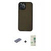 MARSİLYAN™- iPhone 12 Pro Max Kılıf Ahenk Çizgi Serisi - Siyah 20D Premium Cam Ekran Koruyucu + Pembe Renkli Kamera Lens Koruma Cam