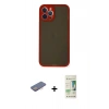 MARSİLYAN™- iPhone 12 Pro Max Kılıf Ahenk Çizgi Serisi - Siyah 20D Premium Cam Ekran Koruyucu + Pembe Renkli Kamera Lens Koruma Cam