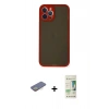 MARSİLYAN™- iPhone 12 Pro Max Kılıf Ahenk Çizgi Serisi - Siyah 20D Premium Cam Ekran Koruyucu + Renkli Kamera Lens Koruma Cam - SI