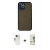 MARSİLYAN™- iPhone 12 Pro Max Kılıf Ahenk Çizgi Serisi - Siyah 20D Premium Cam Ekran Koruyucu + Shine Kamera Lens - GD