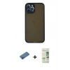 MARSİLYAN™- iPhone 12 Pro Max Kılıf Ahenk Çizgi Serisi - Siyah 20D Premium Cam Ekran Koruyucu + Shine Kamera Lens Koruma Cam - GD
