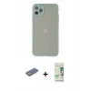 MARSİLYAN™- iPhone 12 Pro Max Kılıf Ahenk Çizgi Serisi - Siyah 20D Premium Cam Ekran Koruyucu + Yeşil Renkli Kamera Lens Koruma Cam