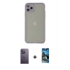 MARSİLYAN™- iPhone 12 Pro Max Kılıf Ahenk Çizgi Serisi - Siyah 34D Izgaralı Cam + Neon Fosforlu Kamera Lens - BZ