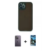 MARSİLYAN™- iPhone 12 Pro Max Kılıf Ahenk Çizgi Serisi - Siyah 34D Izgaralı Cam + Neon Fosforlu Kamera Lens - BZ