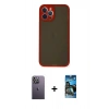 MARSİLYAN™- iPhone 12 Pro Max Kılıf Ahenk Çizgi Serisi - Siyah 34D Izgaralı Cam + Neon Fosforlu Kamera Lens - BZ