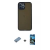 MARSİLYAN™- iPhone 12 Pro Max Kılıf Ahenk Çizgi Serisi - Siyah 34D Izgaralı Cam + Shine Kamera Lens Koruma Cam - GS