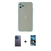 MARSİLYAN™- iPhone 12 Pro Max Kılıf Ahenk Çizgi Serisi - Siyah 34D Izgaralı Cam + Neon Fosforlu Kamera Lens - MI
