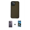 MARSİLYAN™- iPhone 12 Pro Max Kılıf Ahenk Çizgi Serisi - Siyah 34D Izgaralı Cam + Neon Fosforlu Kamera Lens - BZ