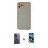 MARSİLYAN™- iPhone 12 Pro Max Kılıf Ahenk Çizgi Serisi - Siyah 34D Izgaralı Cam + Neon Fosforlu Kamera Lens - MI