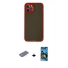 MARSİLYAN™- iPhone 12 Pro Max Kılıf Ahenk Çizgi Serisi - Siyah 34D Izgaralı Cam + Renkli Kamera Lens Koruma Cam - PE