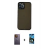 MARSİLYAN™- iPhone 12 Pro Max Kılıf Ahenk Çizgi Serisi - Siyah 34D Izgaralı Cam + Sarı Neon Fosforlu Kamera Lens