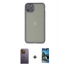 MARSİLYAN™- iPhone 12 Pro Max Kılıf Ahenk Çizgi Serisi - Siyah 34D Izgaralı Cam + Sarı Neon Fosforlu Kamera Lens