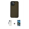 MARSİLYAN™- iPhone 12 Pro Max Kılıf Ahenk Çizgi Serisi - Siyah 34D Izgaralı Cam + Shine Kamera Lens - LT