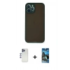 MARSİLYAN™- iPhone 12 Pro Max Kılıf Ahenk Çizgi Serisi - Siyah 34D Izgaralı Cam + Shine Kamera Lens - LT