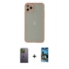 MARSİLYAN™- iPhone 12 Pro Max Kılıf Ahenk Çizgi Serisi - Siyah 34D Izgaralı Cam + Neon Fosforlu Kamera Lens - YL