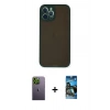 MARSİLYAN™- iPhone 12 Pro Max Kılıf Ahenk Çizgi Serisi - Siyah 34D Izgaralı Cam + Neon Fosforlu Kamera Lens - YL