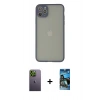 MARSİLYAN™- iPhone 12 Pro Max Kılıf Ahenk Çizgi Serisi - Siyah 34D Izgaralı Cam + Neon Fosforlu Kamera Lens - YL