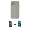 MARSİLYAN™- iPhone 12 Pro Max Kılıf Ahenk Çizgi Serisi - Siyah 34D Izgaralı Cam + Neon Fosforlu Kamera Lens - YL