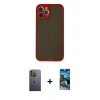 MARSİLYAN™- iPhone 12 Pro Max Kılıf Ahenk Çizgi Serisi - Siyah 34D Izgaralı Cam + Neon Fosforlu Kamera Lens - YL