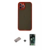 MARSİLYAN™- iPhone 12 Pro Max Kılıf Ahenk Çizgi Serisi - Siyah 360 Mat Full Body Arka Koruyucu + Sierra Blue Shine Kamera Lens Koruma Cam