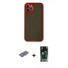 MARSİLYAN™- iPhone 12 Pro Max Kılıf Ahenk Çizgi Serisi - Siyah 360 Mat Full Body Arka Koruyucu + Turuncu Renkli Kamera Lens Koruma Cam