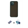 MARSİLYAN™- iPhone 12 Pro Max Kılıf Ahenk Çizgi Serisi - Siyah 3D Antistatik Cam Ekran Koruyucu + Gold Metal Kamera Lens Koruma Cam