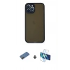MARSİLYAN™- iPhone 12 Pro Max Kılıf Ahenk Çizgi Serisi - Siyah 3D Antistatik Cam Ekran Koruyucu + Shine Kamera Lens Koruma Cam - GD
