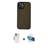 MARSİLYAN™- iPhone 12 Pro Max Kılıf Ahenk Çizgi Serisi - Siyah 3D Antistatik Cam Ekran Koruyucu + Shine Kamera Lens - LT